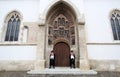 Guard of Honour of the Cravat Regiment in front the church of St. Mark in Zagreb Royalty Free Stock Photo