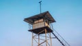 Guard post or guard tower use for border surveillance made of steel look rustic with blue sky