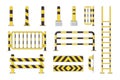 Guard post sentry yellow and black collection, icon flat column bollard set vector illustration.