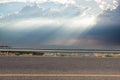 The guard rail, barrier on wayside with cloudy and hill. Royalty Free Stock Photo