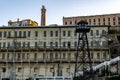 Guard tower, barracks apartment and lighthouse at Alcatraz Island Prison, San Francisco California USA, March 30, 2020 Royalty Free Stock Photo