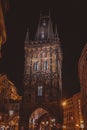 Guard tower in Prague city, night time Royalty Free Stock Photo