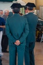 Guardia Civil high ranked officers. Law enforcement agent in classic uniform