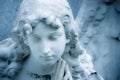 Guardian angel girl sculpture detail. Angel sad expression sculpture . Royalty Free Stock Photo