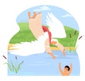 Guardian angel saving child drowning in lake or river Royalty Free Stock Photo