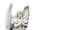 Guardian angel sculpture with open wings isolated on wide panorama banner white background with empty text space. Royalty Free Stock Photo