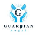 Guardian angel vector conceptual emblem best for use in catechesis Royalty Free Stock Photo