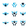 Guardian angel vector conceptual emblems collection, graphic illustrations for use in religious