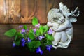 Guardian angel and violets Royalty Free Stock Photo