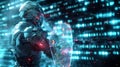 guardian in digital armor, holding a shield and sword