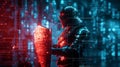 guardian in digital armor, holding a shield and sword