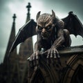 Guardian of the Gothic Skies: Stone Gargoyle on Church Roof Royalty Free Stock Photo