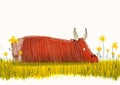 Guardians of the Cow Field: A Colorful Illustration of Sunbathin
