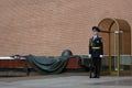 Guards of honor at post in Alexanders garden in Moscow. Royalty Free Stock Photo