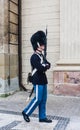 Guards of honour in  uniform guarding the Royal residence Amalienborg Palace.   Copenhagen. Denmark Royalty Free Stock Photo