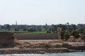 Bank of the Suez Canal, panorama view from transiting cargo ship.