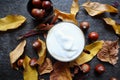 Guatamela coffee with milk in autumn style Royalty Free Stock Photo