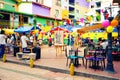 GUATAPE, ANTIOQUIA, COLOMBIA, JUNE 08, 2019: Street terrace in Guatape village.