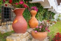 Colombia Guatavita decorative clay pots with flowers