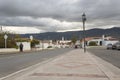 Guatavita colombia town street view with downtown and andean mountains