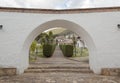Guatavita colombian architecture scene with natural gardens pine peatonal path