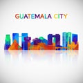 Guatemala city skyline silhouette in colorful geometric style.