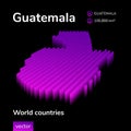 Guatemala 3D map. Stylized neon simple digital isometric striped vector is in violet colors on black background Royalty Free Stock Photo
