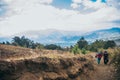 GUATEMALA - January 08: Two hikers ascending the hard path to the top of the Acatenango Volcano, January 08, 2017 near Antigua,