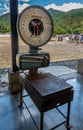 Scale to weigh coffee bean bags, Finca La Azotea, La Antigua, Guatemala