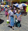 Guatemala native women buying goods at local farmerÃÂ´s market. Royalty Free Stock Photo