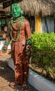 Green jade mask on welcome statue, Puerto Quetzal, Guatemala