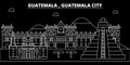 Guatemala silhouette skyline, vector city, guatemalan linear architecture, buildings. Guatemala City travel illustration