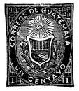 Guatemala Un Centavo Stamp in 1871, vintage illustration