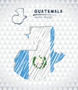 Guatemala vector map with flag inside isolated on a white background. Sketch chalk hand drawn illustration