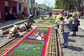 Guatemalans lay street carpet for Easter procession Royalty Free Stock Photo