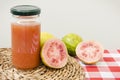 Guava fruit with a bottle of juice