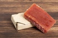 Guava Paste Wrapped in Bijao Leaf; Photo On Wood Background