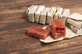 Guava Paste Wrapped in Bijao Leaf; Photo On Wood Background