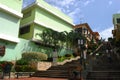 GUAYAQUIL, ECUADOR Colorful cityscape with people walking down the famous 444 steps of the Santa Ana Hill, a