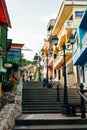 GUAYAQUIL, ECUADOR, FEBRUARY - 2018. Multicolored houses in the Las Penas district.
