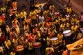 Marching crowd celebrating local soccer team Barcelona anniversary