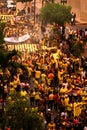 Marching crowd celebrating local soccer team Barcelona anniversary