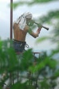 Guayaquil, Guayas, Ecuador -View of the Cerro (Hill) Santa Ana lighthouse with a statue of a pirate on a boat,