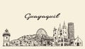 Guayaquil skyline Ecuador hand drawn vector sketch