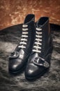 Gucci men brogue black leather boots with very fashionable buckle