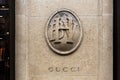 GUCCI - BHV, Paris . Famous Department store with the word Gucci engraved onto a piller.