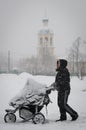 GUDAURI, GEORGIA - FEBRARY 4, 2013: The inhabitants of Moscow fell under heavy snow Royalty Free Stock Photo
