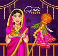 Happy Gudi Padwa Maharashtrian New Year festival greeting card design template