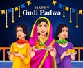 Creative illustration greeting card design for Happy Gudi Padwa festival. Indian festival promotion and advertisement concept Royalty Free Stock Photo