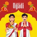 illustration of Indian festival celebration greeting card for the New Year\'s Day Ugadi (Gudi Padwa, Yugadi) Royalty Free Stock Photo